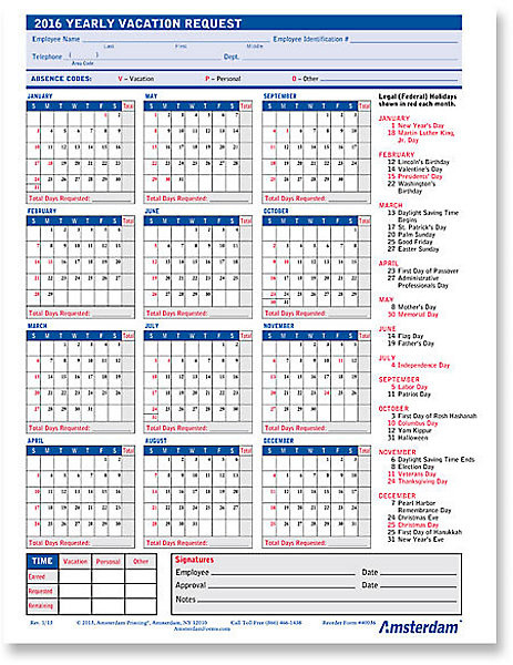 Get Printable Calendar : 2016 Employee Attendance Calendar-Employee Vacation Planner 2021 Printable