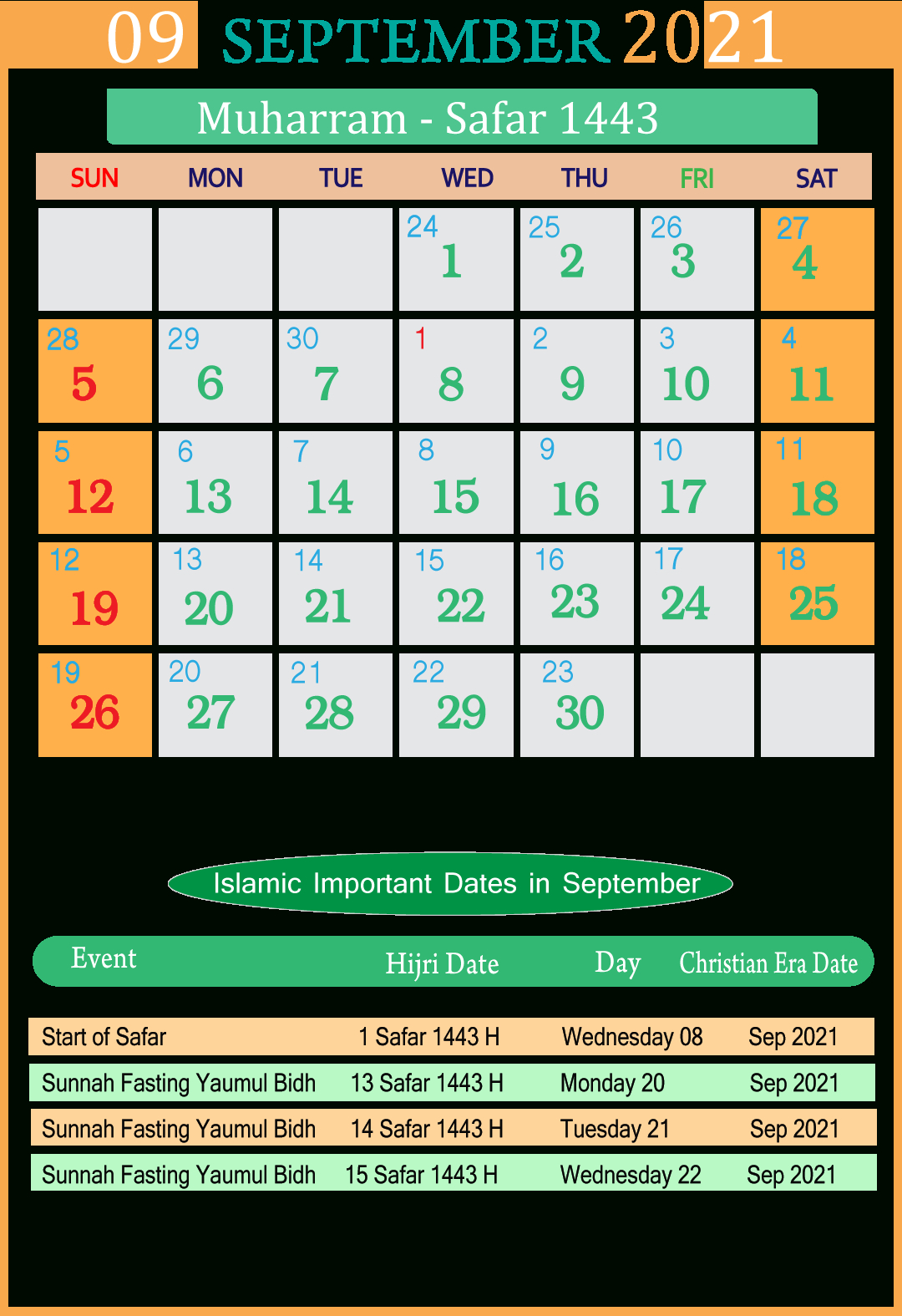 Islamic Calendar 2021 September | Seg-Islamic Festivals And Holidays 2021