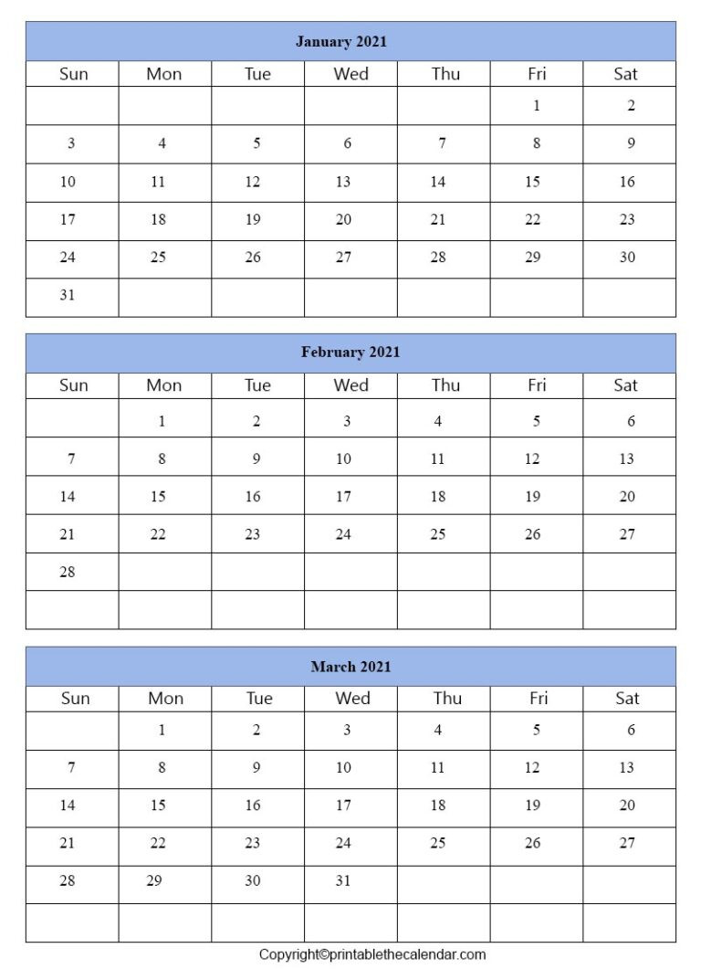 January February March Calendar 2021 | Printable The Calendar-January February 2021 Calendar