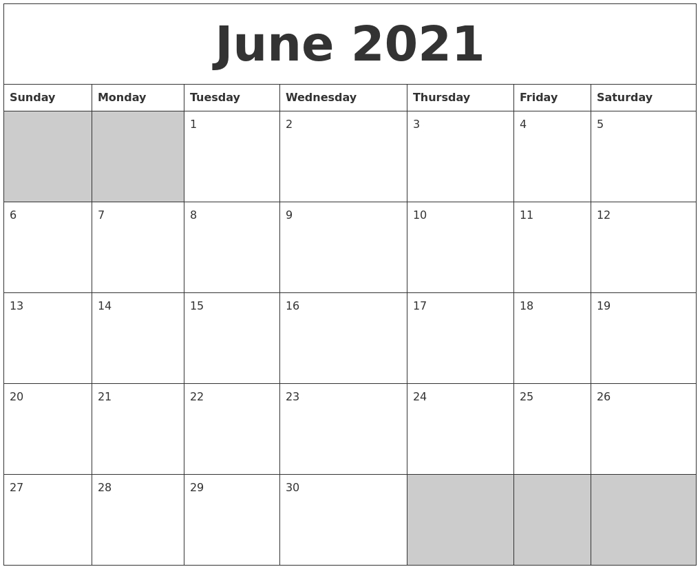 June 2021 Calendar Printable | Calendar Template Printable