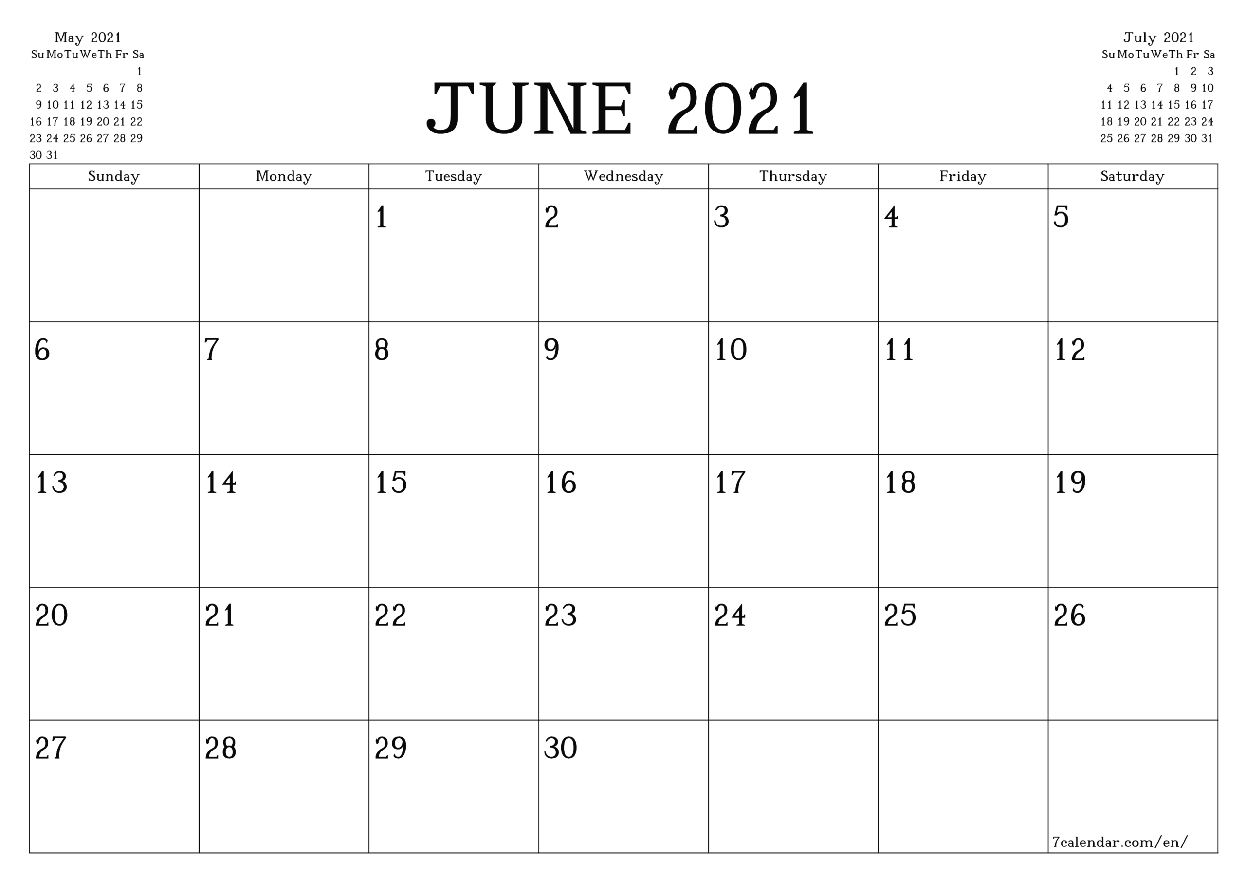 June 2021 Calendar Printable Calendar Template Printable