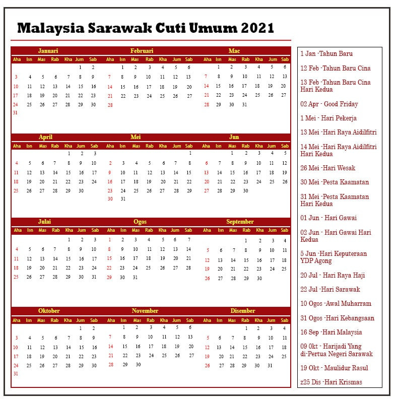Kalender Mei 2021 Malaysia : Calendar 2021 Malaysia-Almanac Sarawak 2021