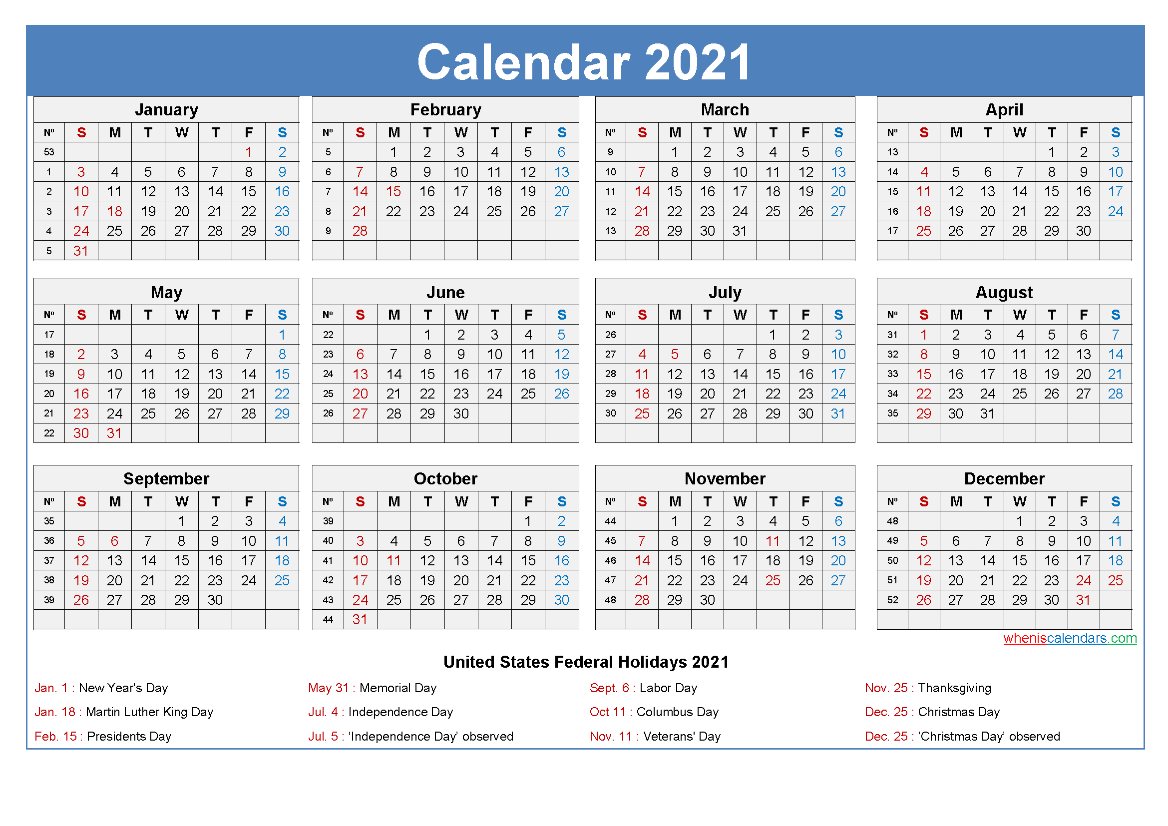 Large Desk Calendar 2021 With Holidays-Printable Calendar 2021 With Major Holidays