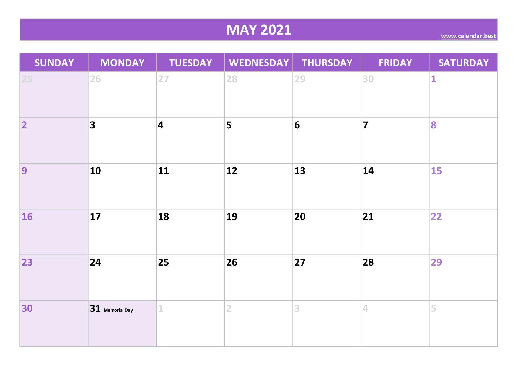 May 2021 Calendar -Calendar.best-Calendar May 2021