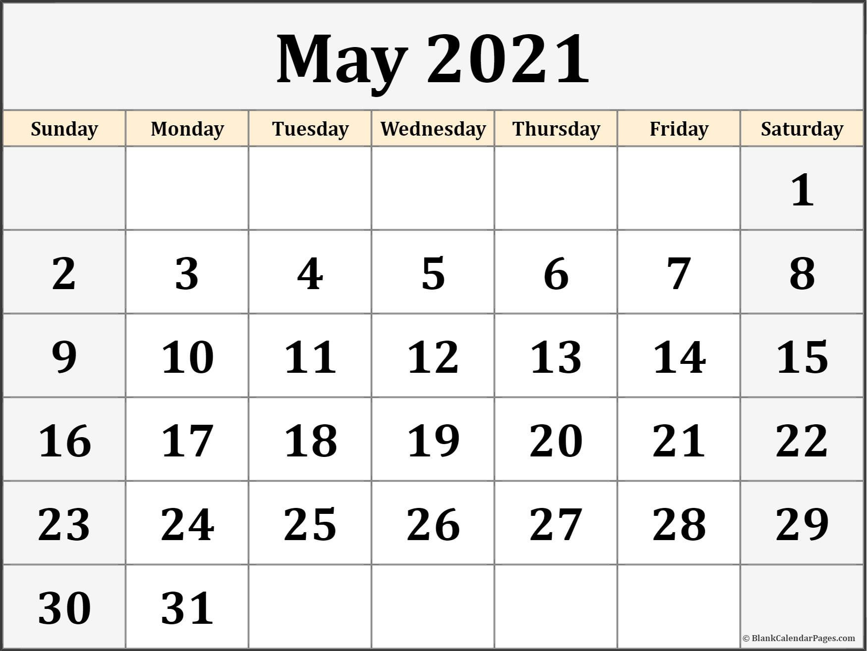 May 2021 Calendar | Free Printable Calendar Templates-Blank Calendars 2021 Printable