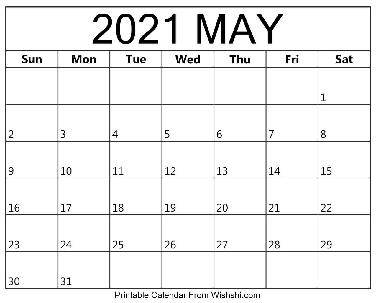 May 2021 Calendar Printable - Free Printable Calendars May-Blank Calendars 2021 Printable