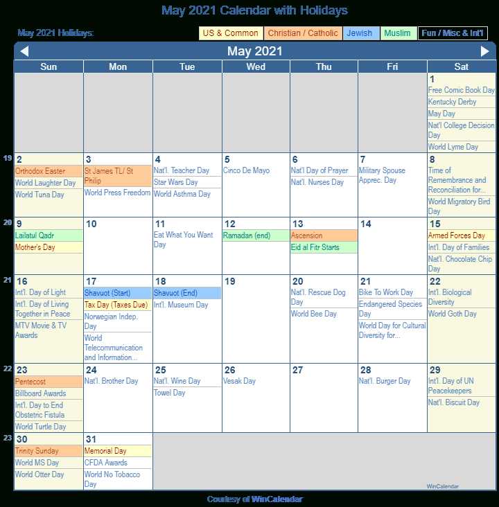 May 2021 Holiday Calendar | Printable March-Printable List Of 2021 National Days