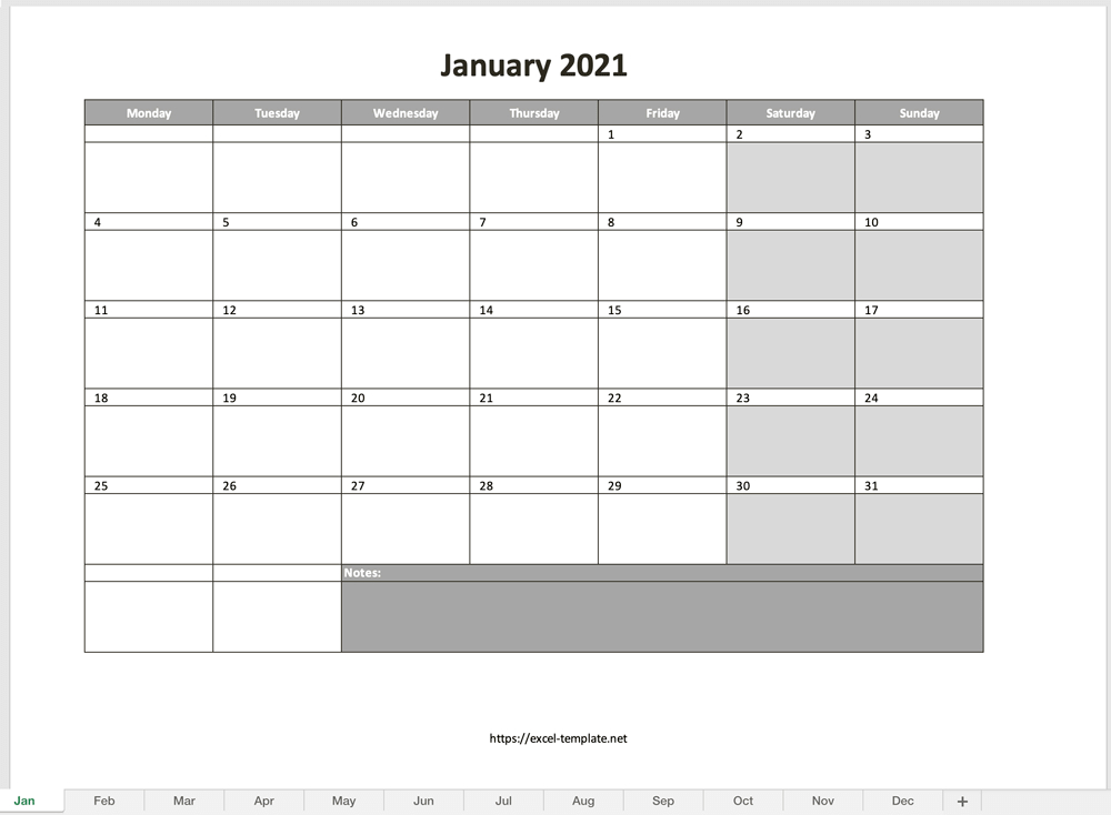 Monthly Calendar For 2021 [Free Excel Template]-Google Sheets 2021 Calendar Template