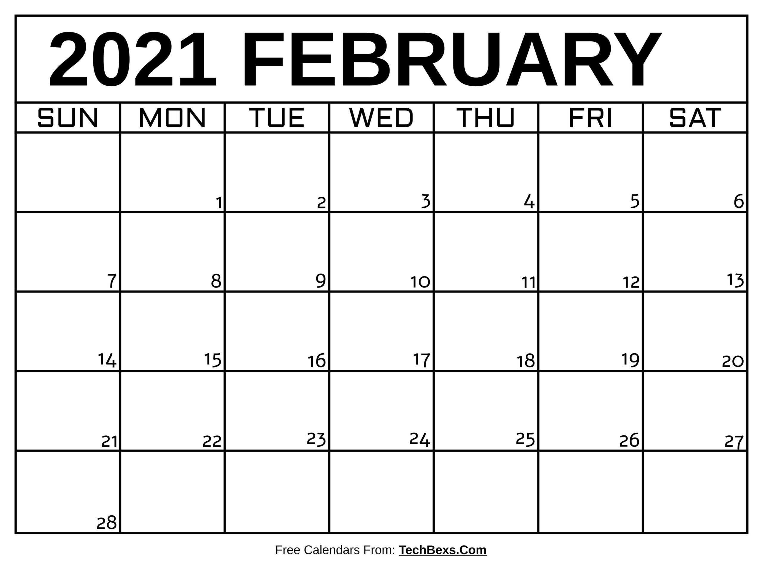 Monthly February 2021 Calendar Template-Calendar Templates 2021 February