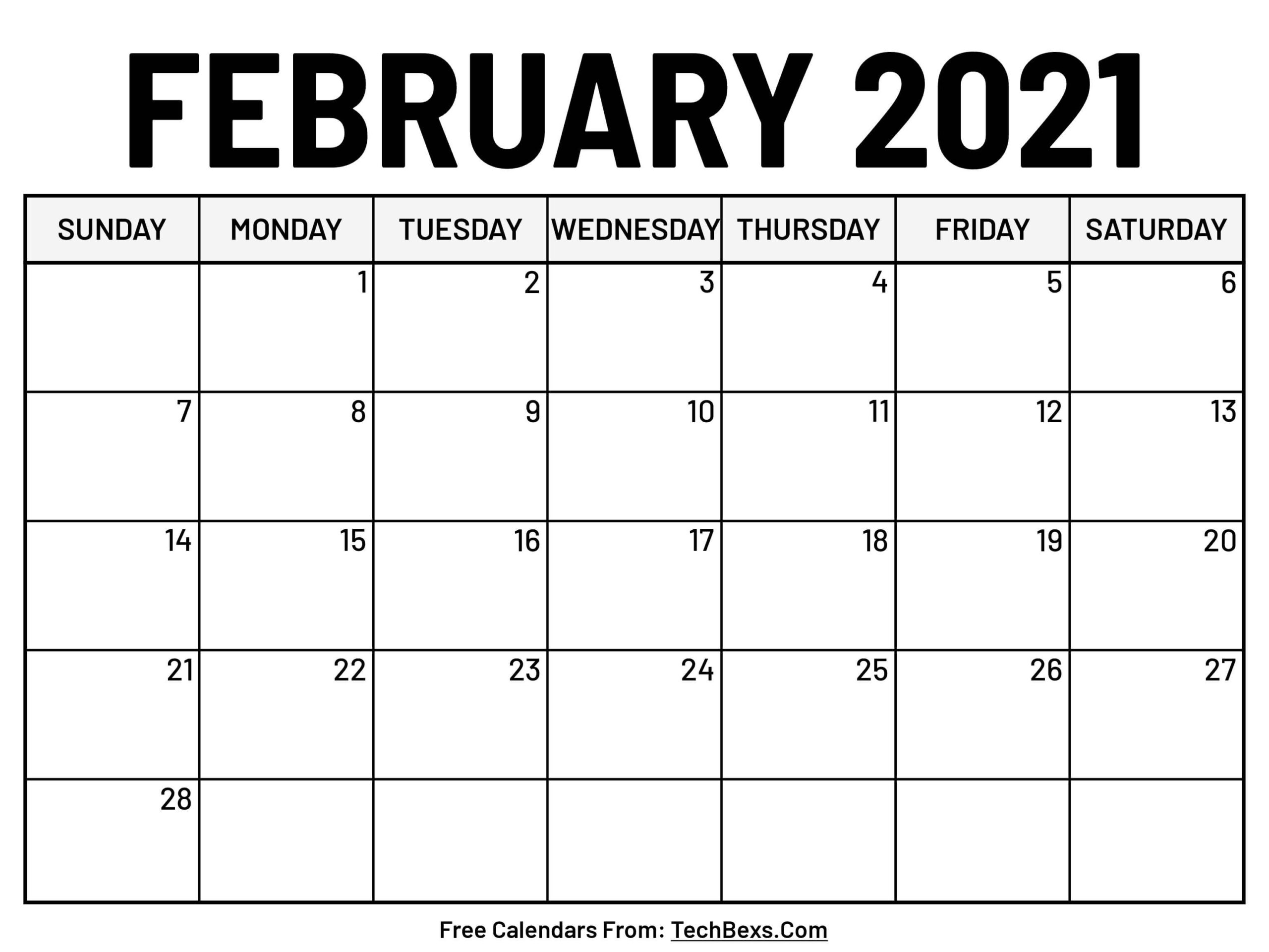 Monthly February 2021 Calendar Template-February 2021 Calendar