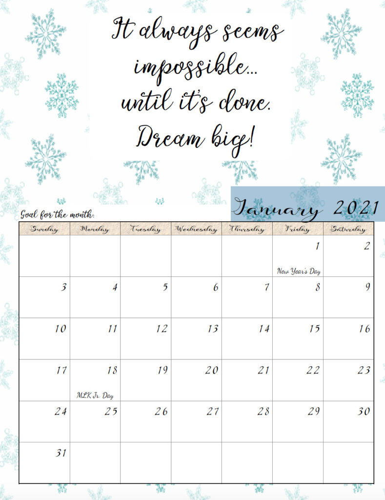 Motivational Calendar Printable 2021 | Free 2021 Printable-Free Printable Calendar 2021 Monthly