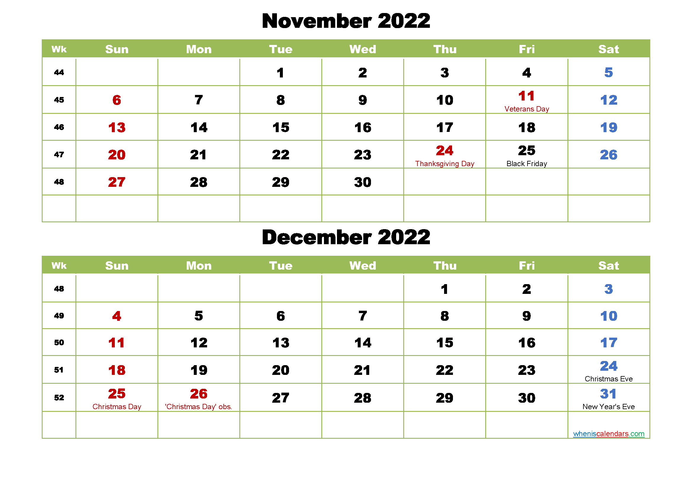 November And December 2022 Calendar With Holidays - Free-January February 2021 Calendar
