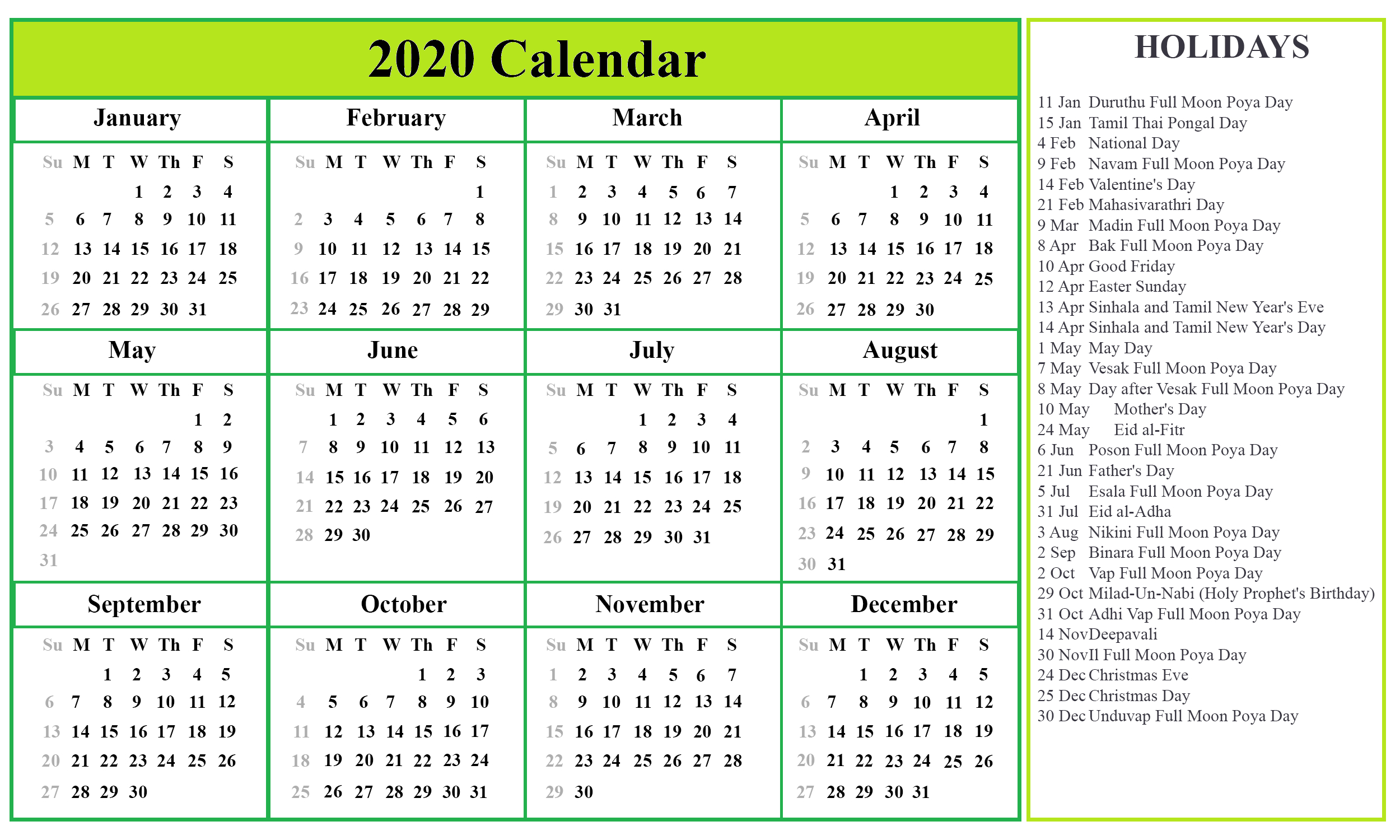 October 2020 Calendar Sri Lanka | Free Printable Calendar-Mercanticle Holidays Sri Lanka 2021