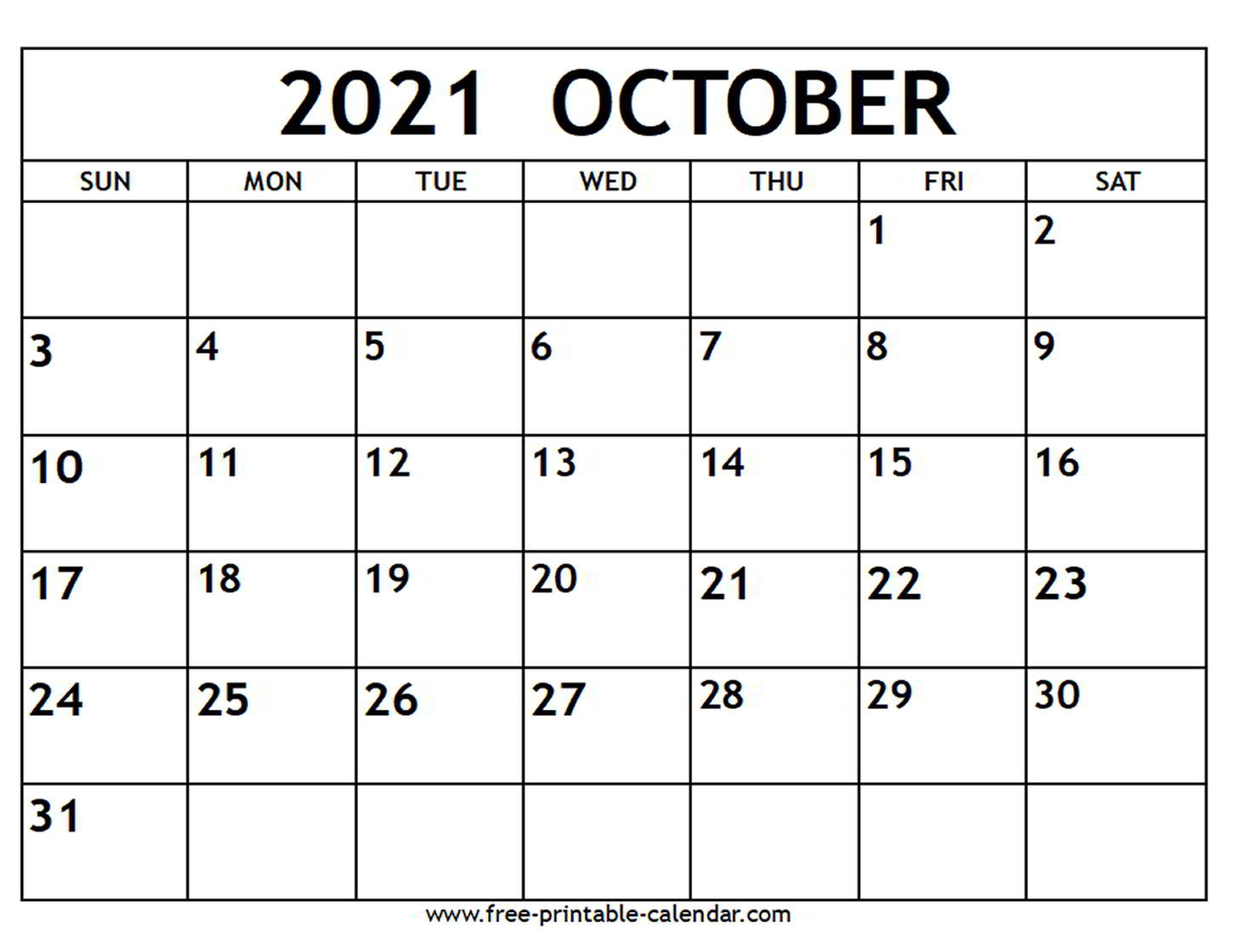 October 2021 Calendar - Free-Printable-Calendar-Monthly Schedule Planner August 2021