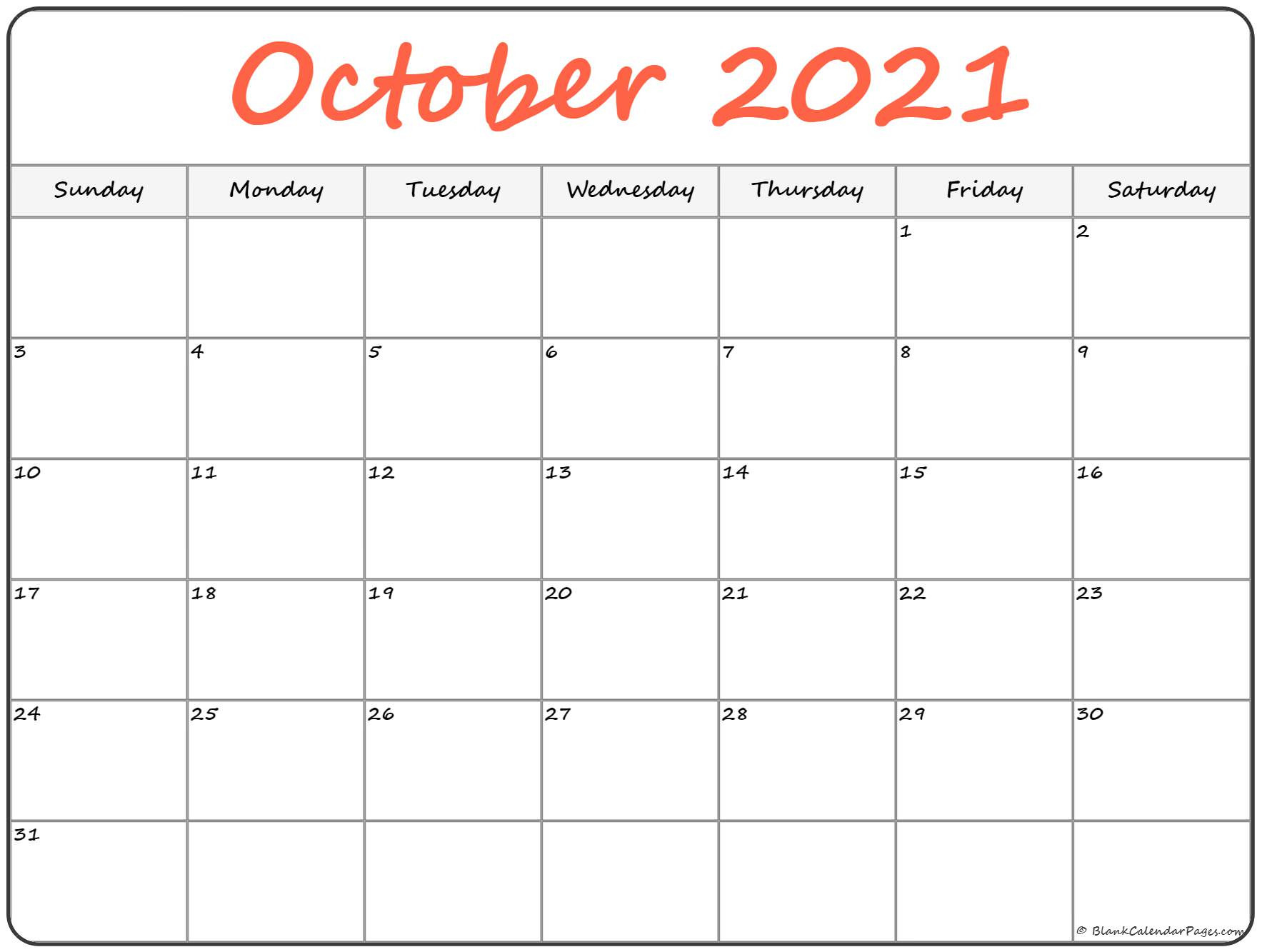 October 2021 Calendar | Free Printable Calendar Templates-Vertex Montly Calendar October 2021