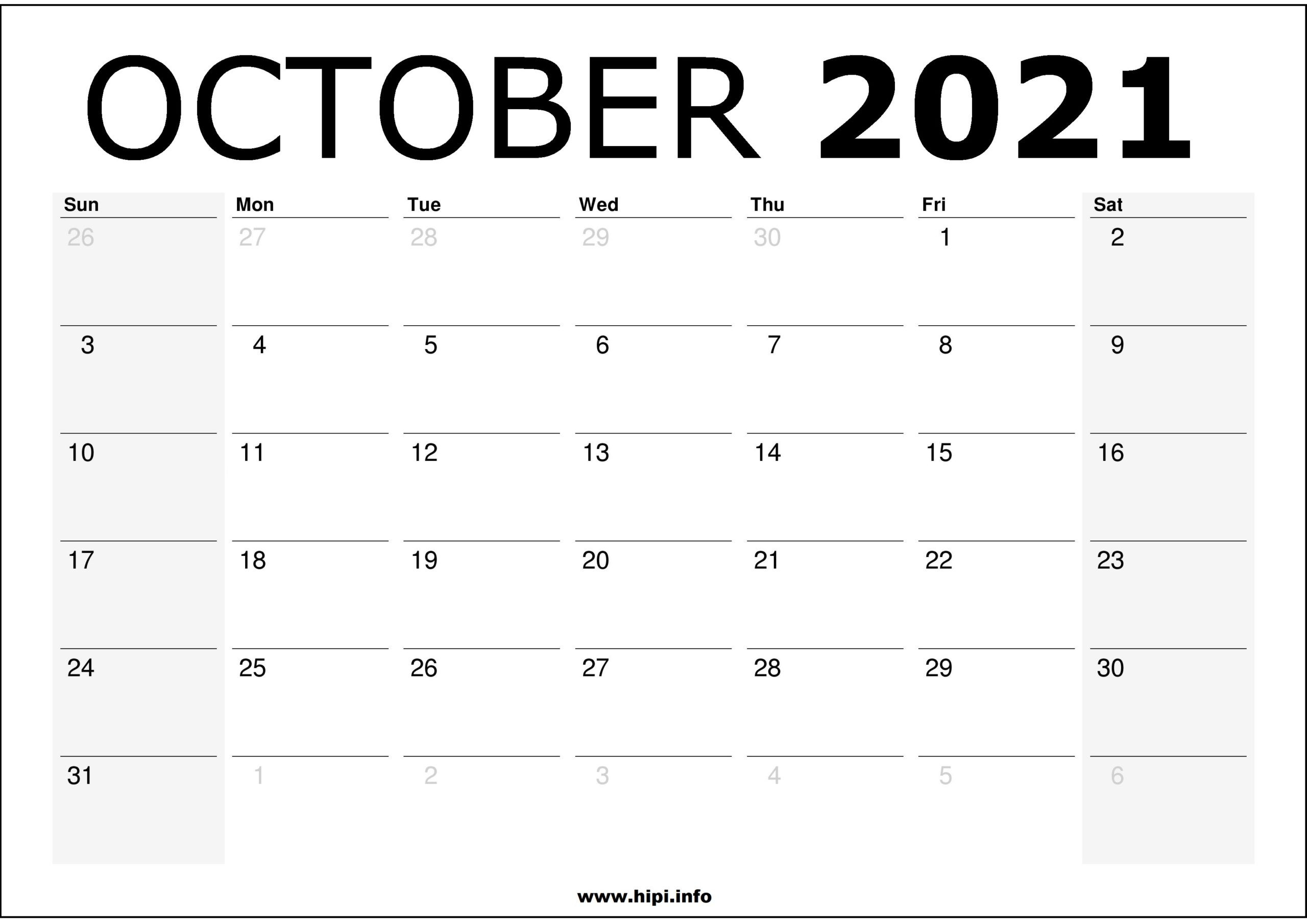 October 2021 Calendar Printable - Monthly Calendar Free-Monthly Schedule Planner August 2021