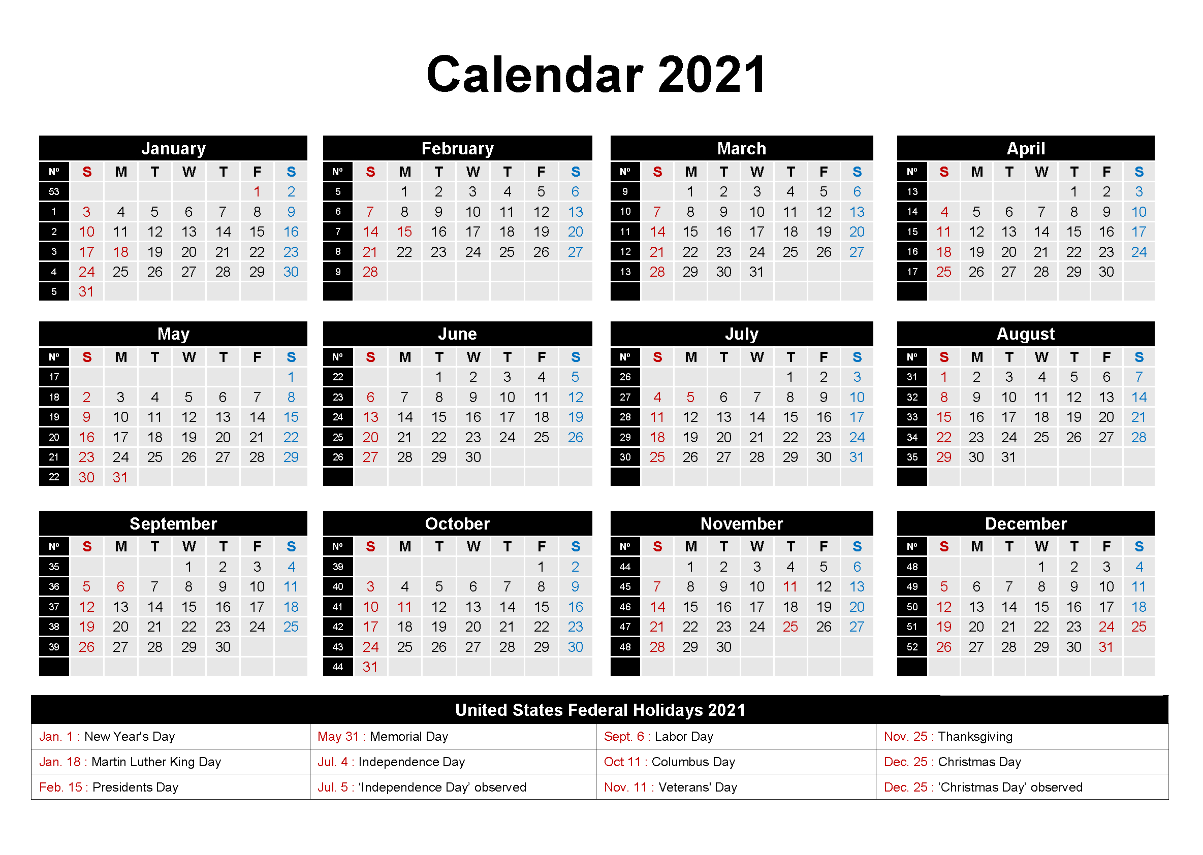 One Page 2021 Calendar Printable | Calendar 2021-2021 Holiday Calendar Spreadsheet