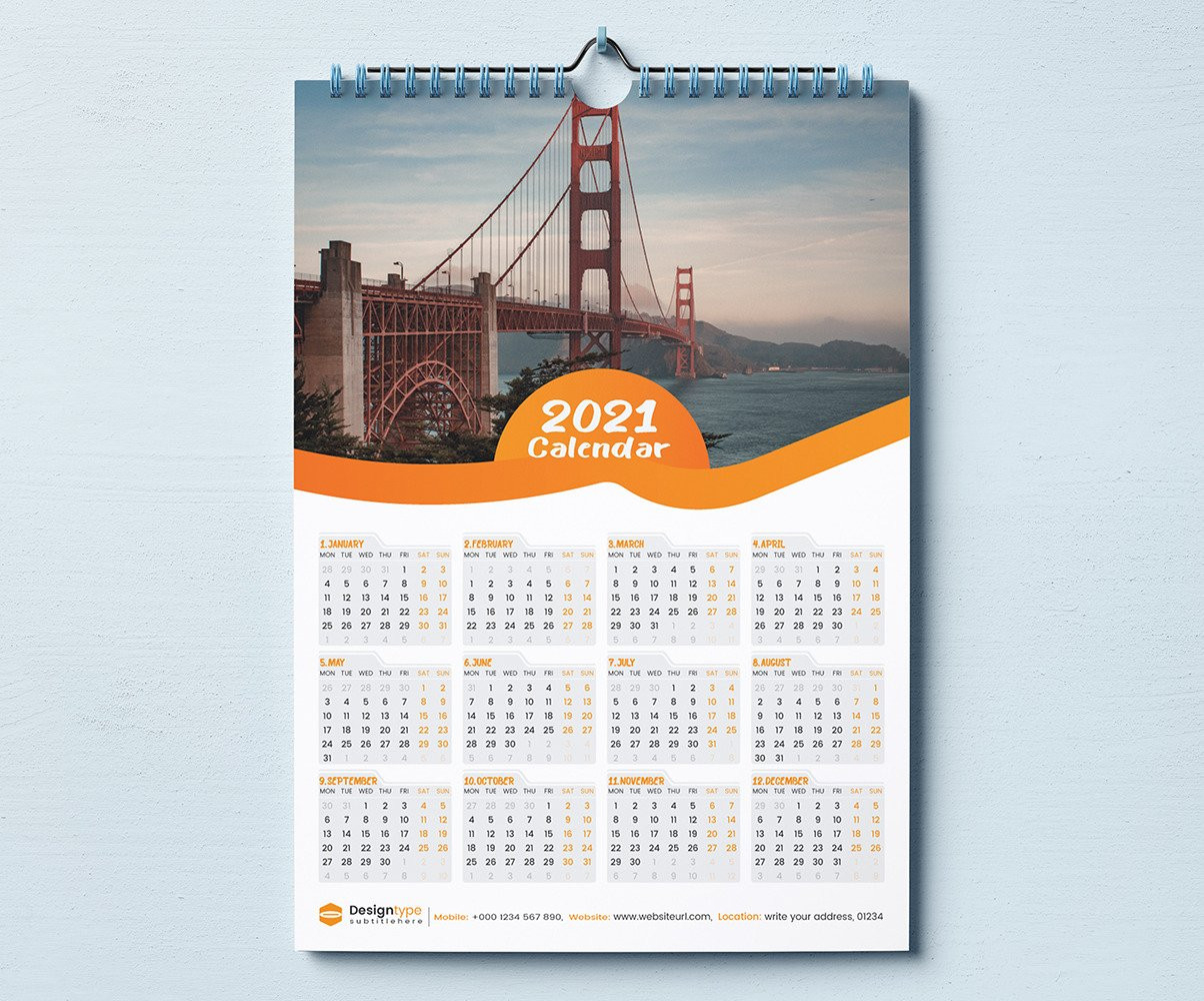 One Page Wall Calendar Template 2021 Planner #115221-Printable Wall Vacation Planner 2021