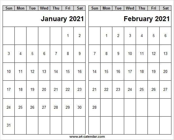 Print Calendar January February 2021 - A4 Calendar-January February 2021 Calendar