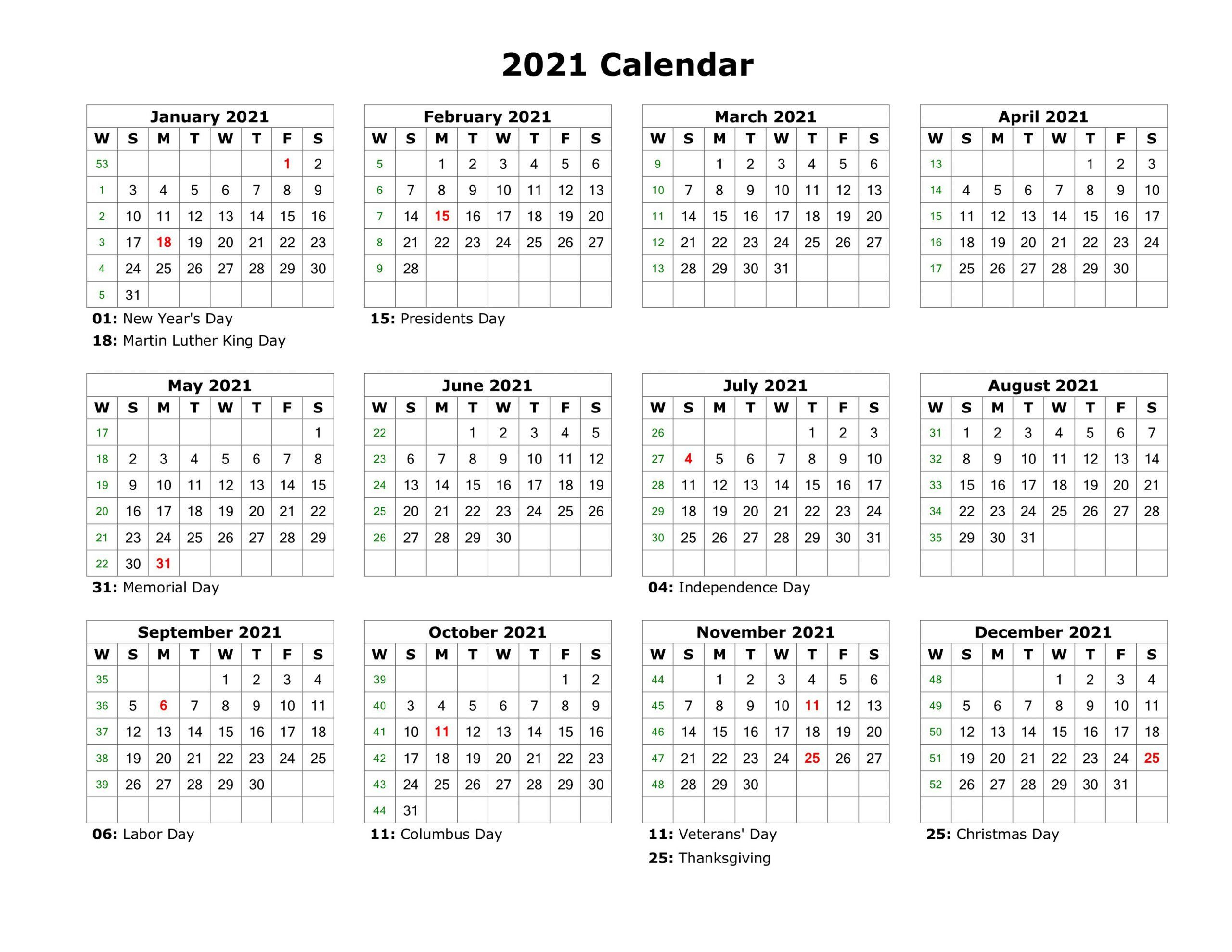 Print Free 2021 Yearly Calendar With Boxes | Calendar-2021 Annual Calendar Printable