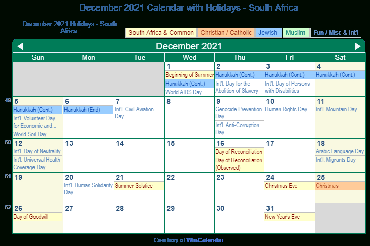 Print Friendly December 2021 South Africa Calendar For-2021 Calendar South Africa