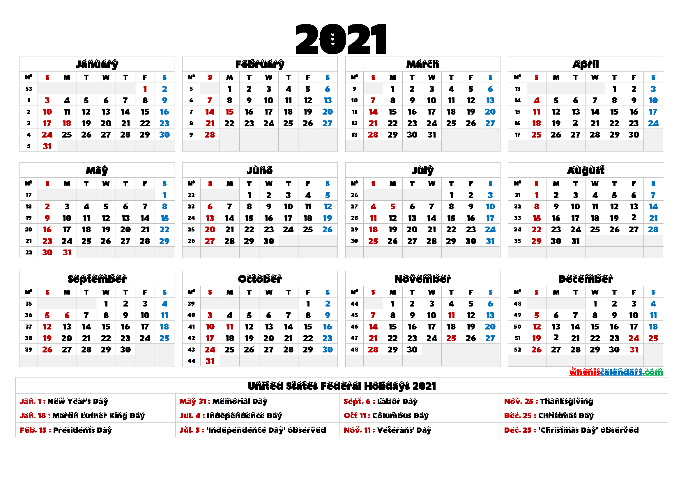 Printable 2021 Calendar One Page - 6 Templates - Free-Free Year Calendar 2021 Printable Pdf