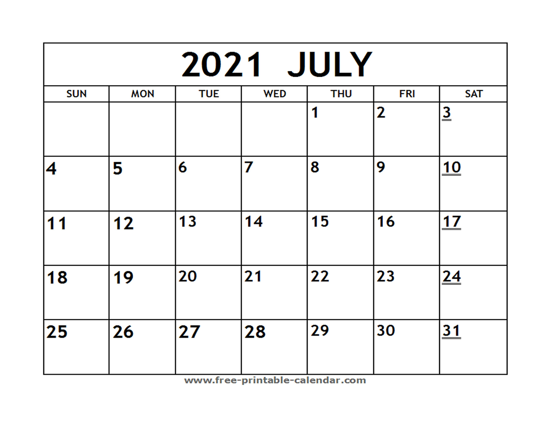 Printable 2021 July Calendar - Free-Printable-Calendar-Blank Calendars 2021 Printable