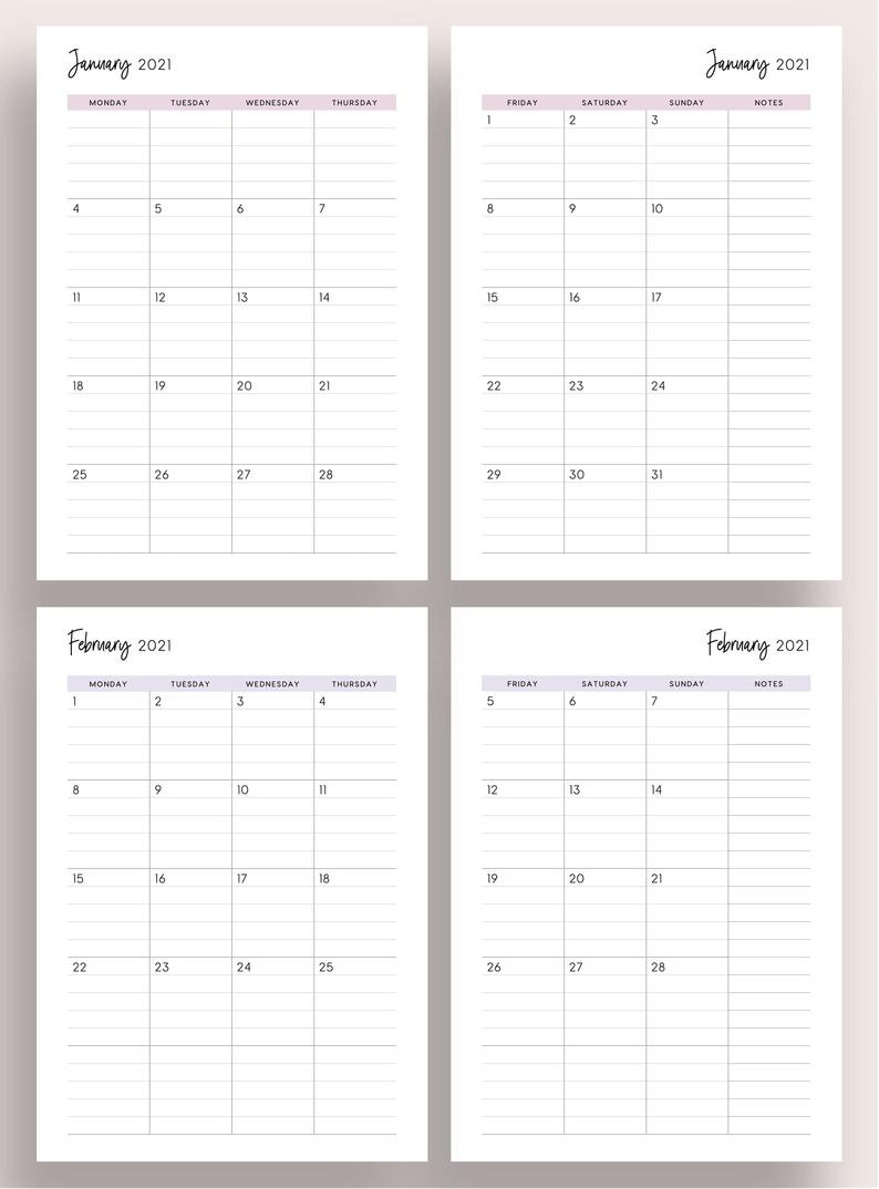 Printable 2021 Lined Monthly Planner 2021 Month On 2 Pages-2021 Two Page Monthly Calendar Printable