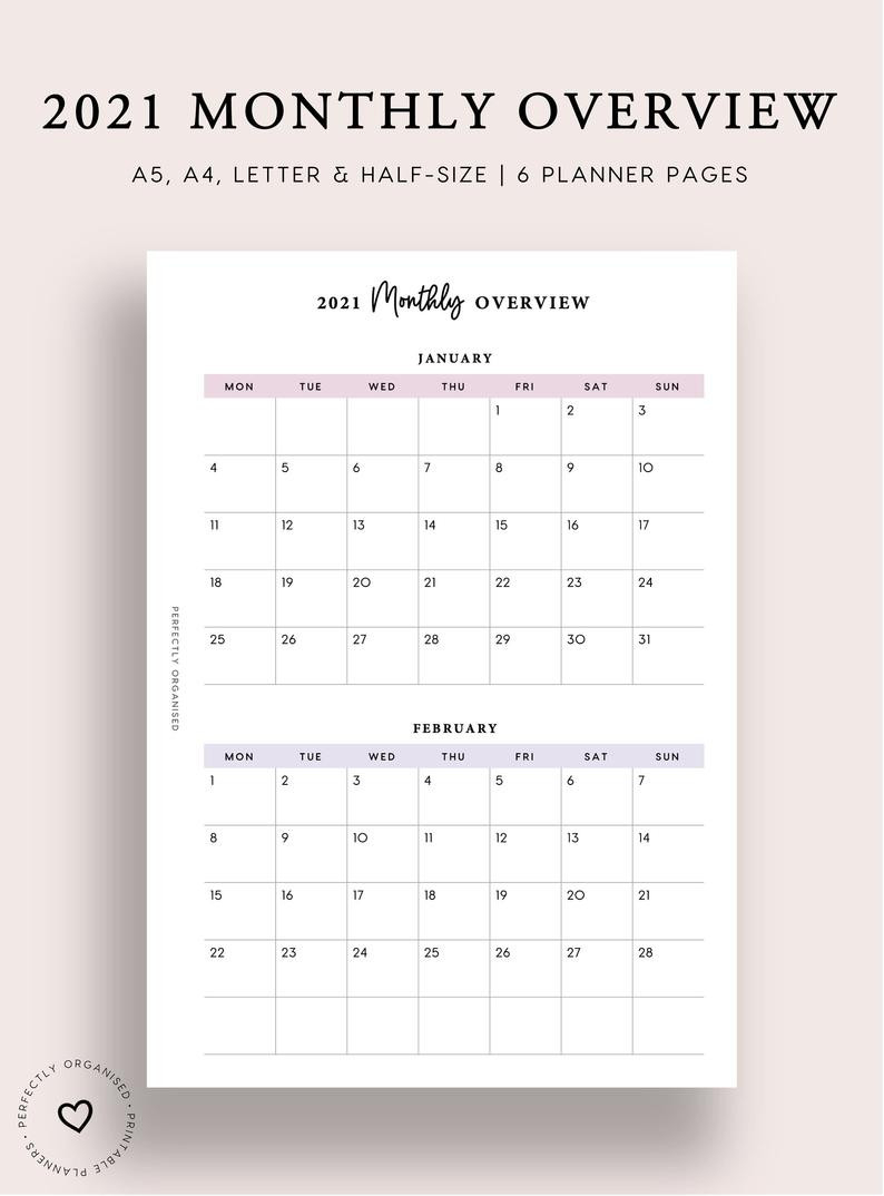 Printable 2021 Monthly Overview 2021 Bi-Monthly Overview-Bi-Weekly Pay Calendar 2021