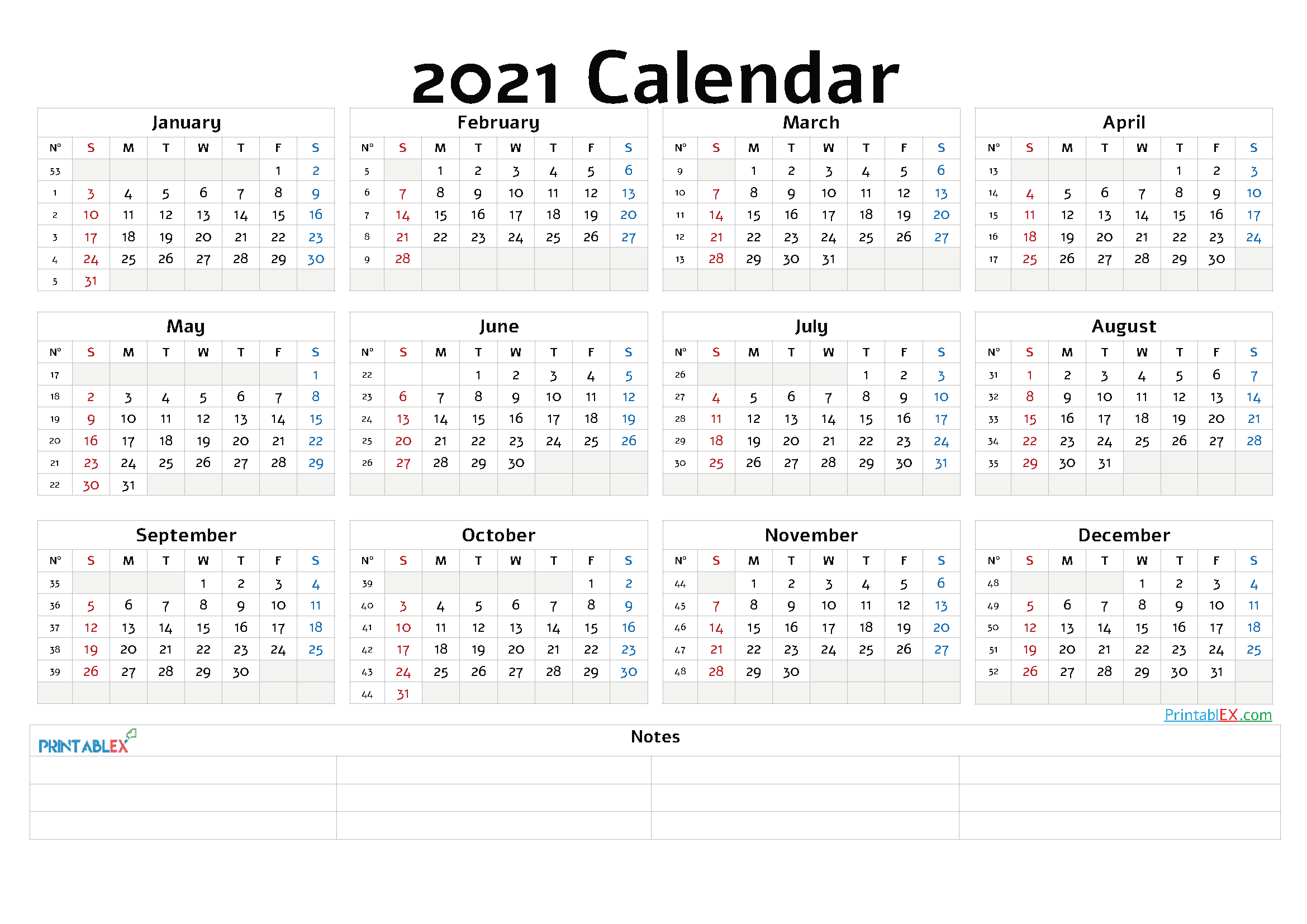 Printable 2021 Yearly Calendar With Week Numbers - 21Ytw35-Printable 2021 Yearly Calendar Free Pdf