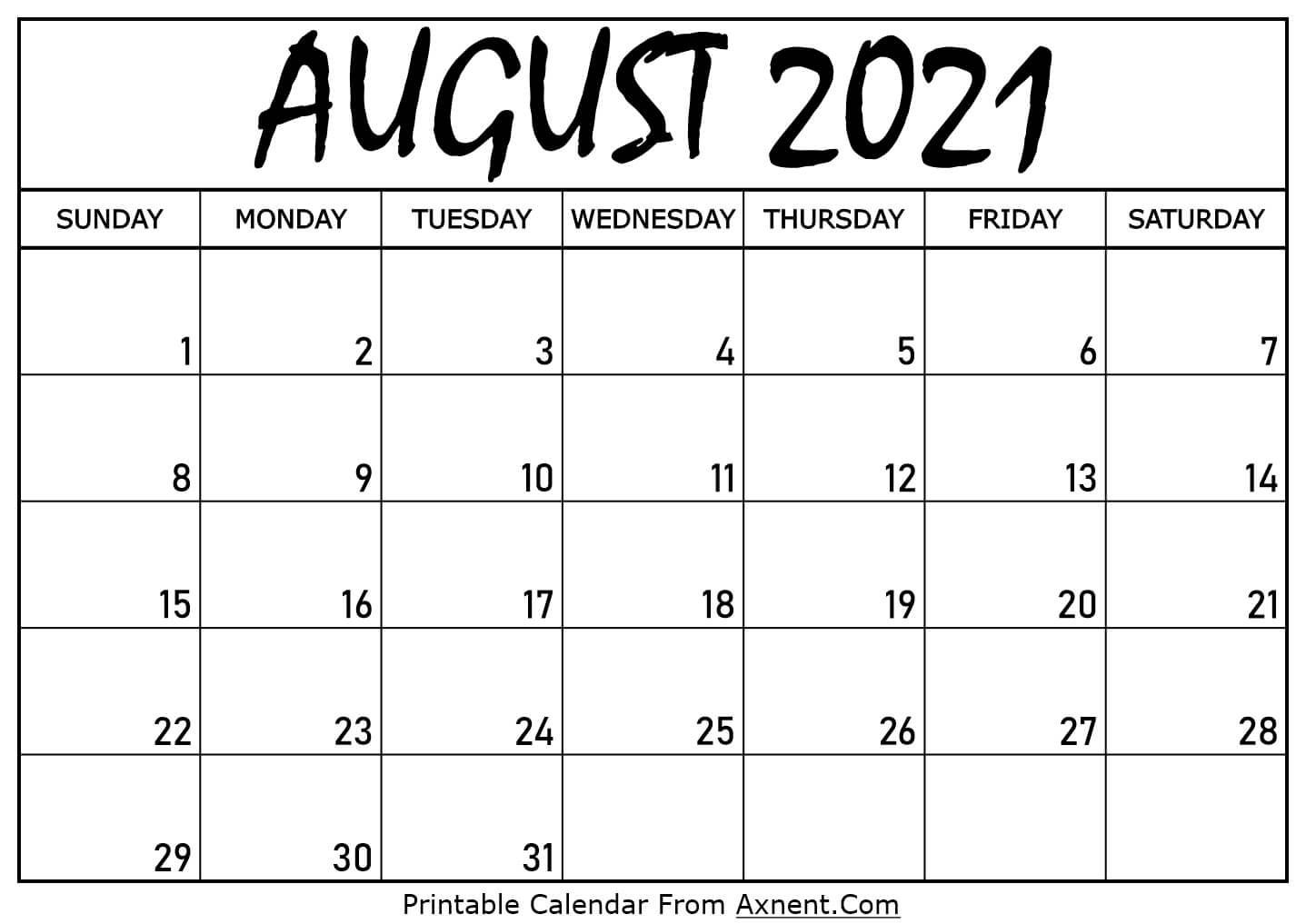 Printable August 2021 Calendar Template - Print Now-August 2021 Calendar Printable