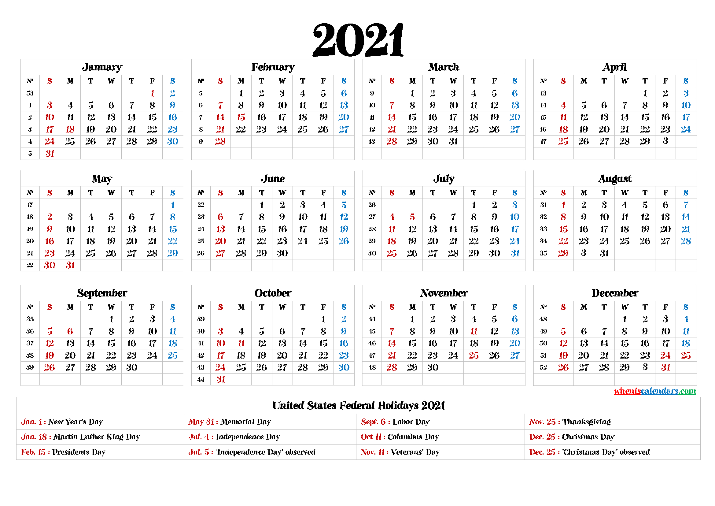 Printable Calendar 2021 Pdf - 9 Templates-Free Year Calendar 2021 Printable Pdf