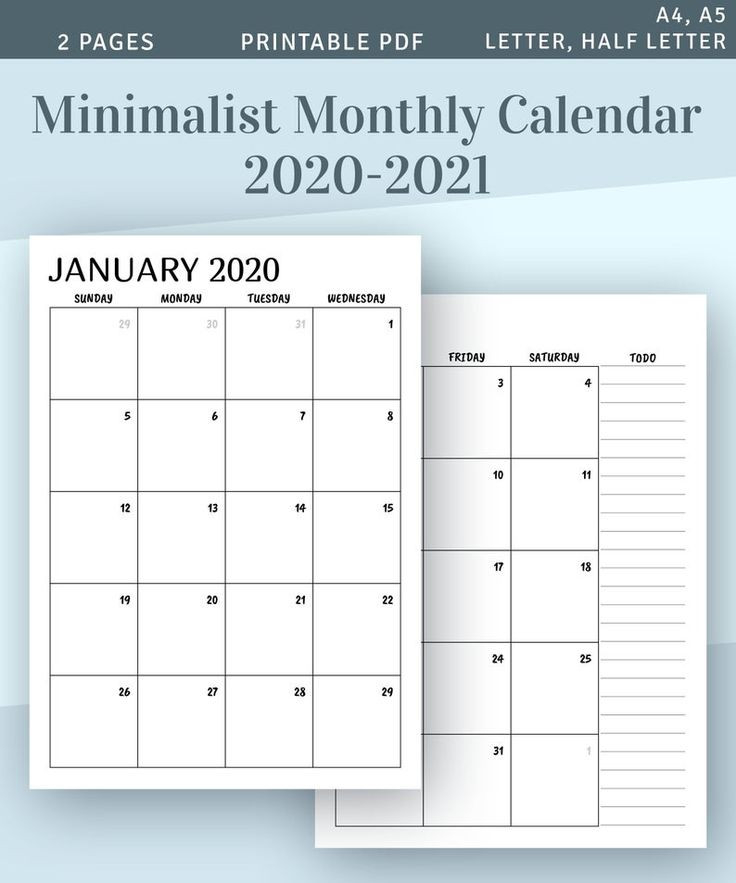 Printable Calendar Monthly 2020 2021, Month On Two Page-2021 Two Page Monthly Calendar Printable