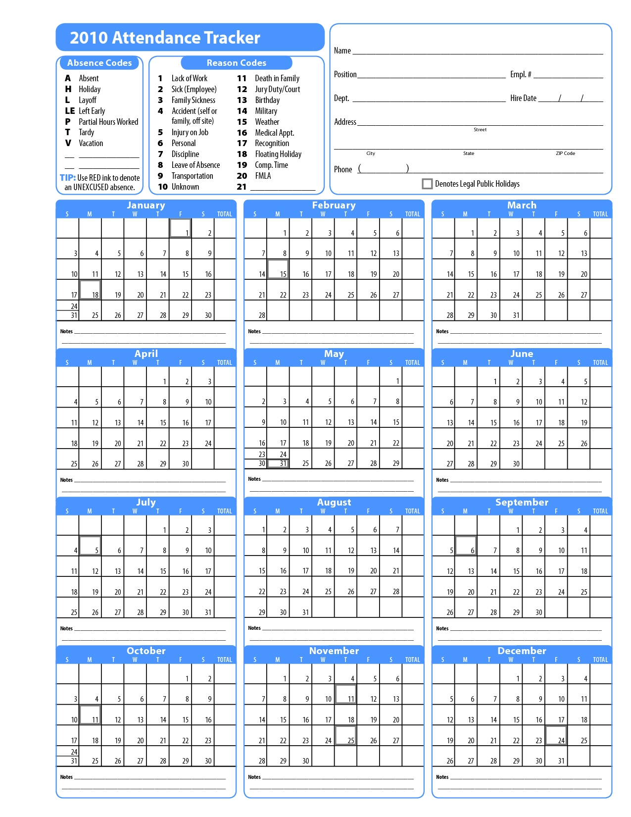 Printable Employee Attendance Calendar 2020 - Calendar-Employee Attendance Calendar 2021