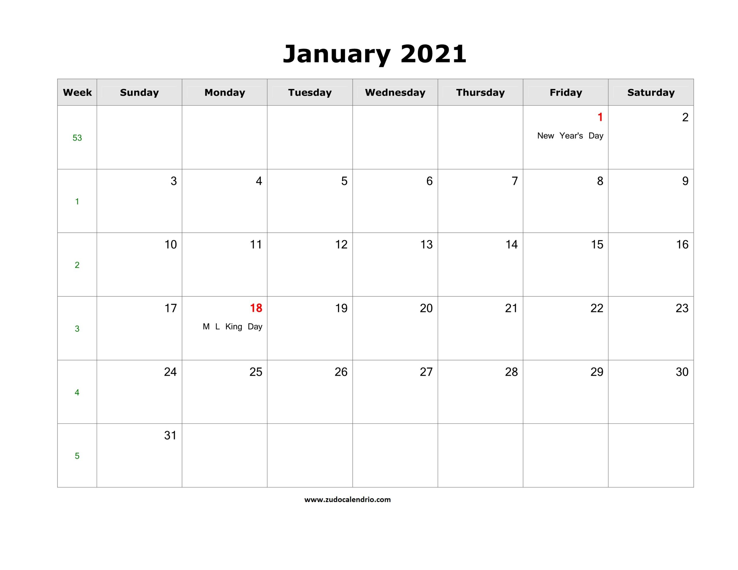 Printable January 2021 Calendar With Holidays | Zudocalendrio-Calendar 2021 2021 Calendar