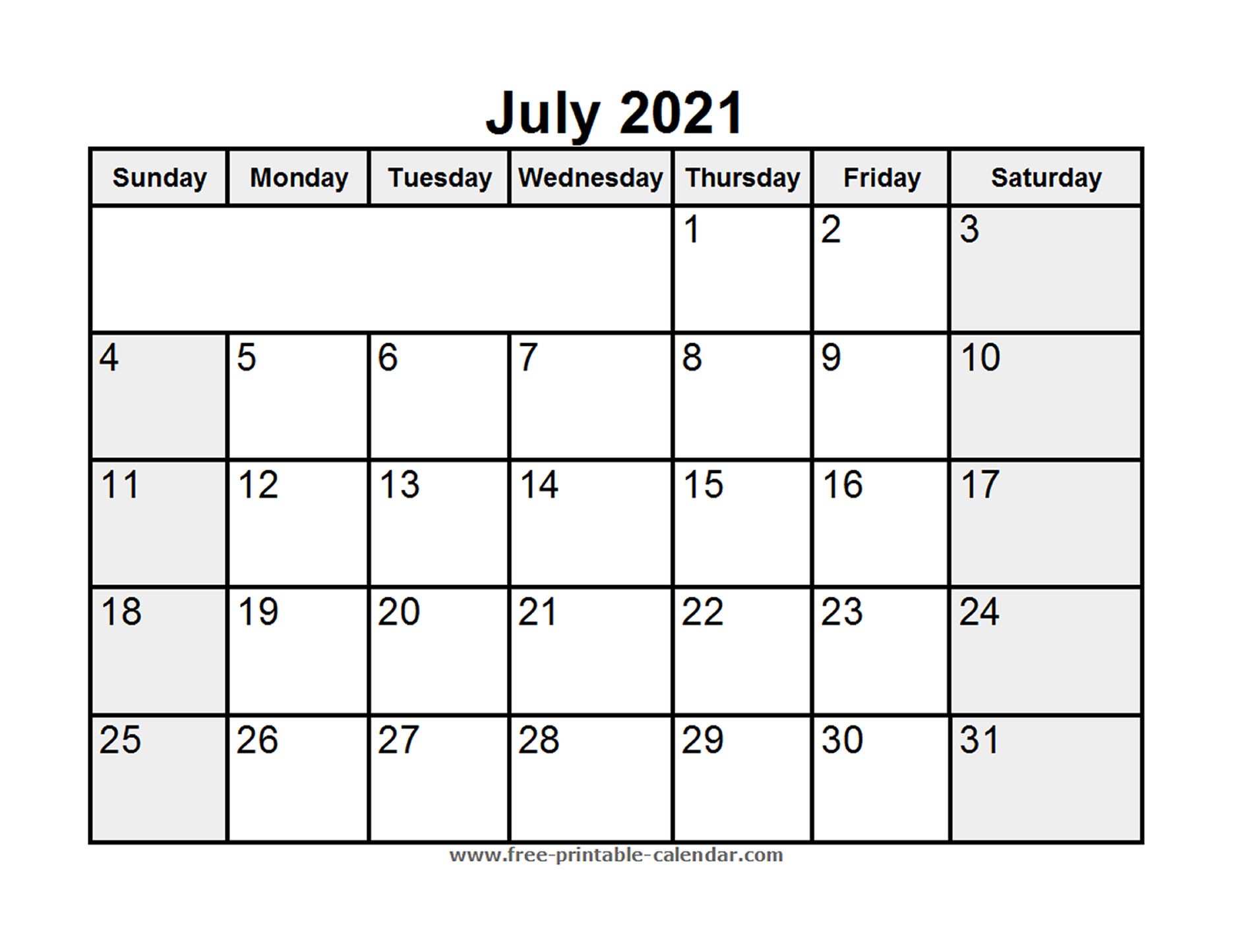 Printable July 2021 Calendar - Free-Printable-Calendar-Fill In Calaendar For 2021