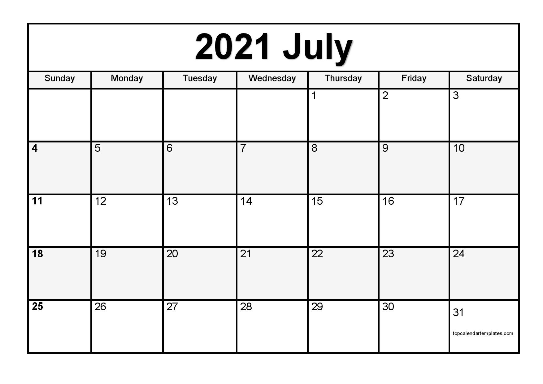 Printable July 2021 Calendar Template - Pdf, Word, Excel-Printable 2021 Monthly Calendars Free Word