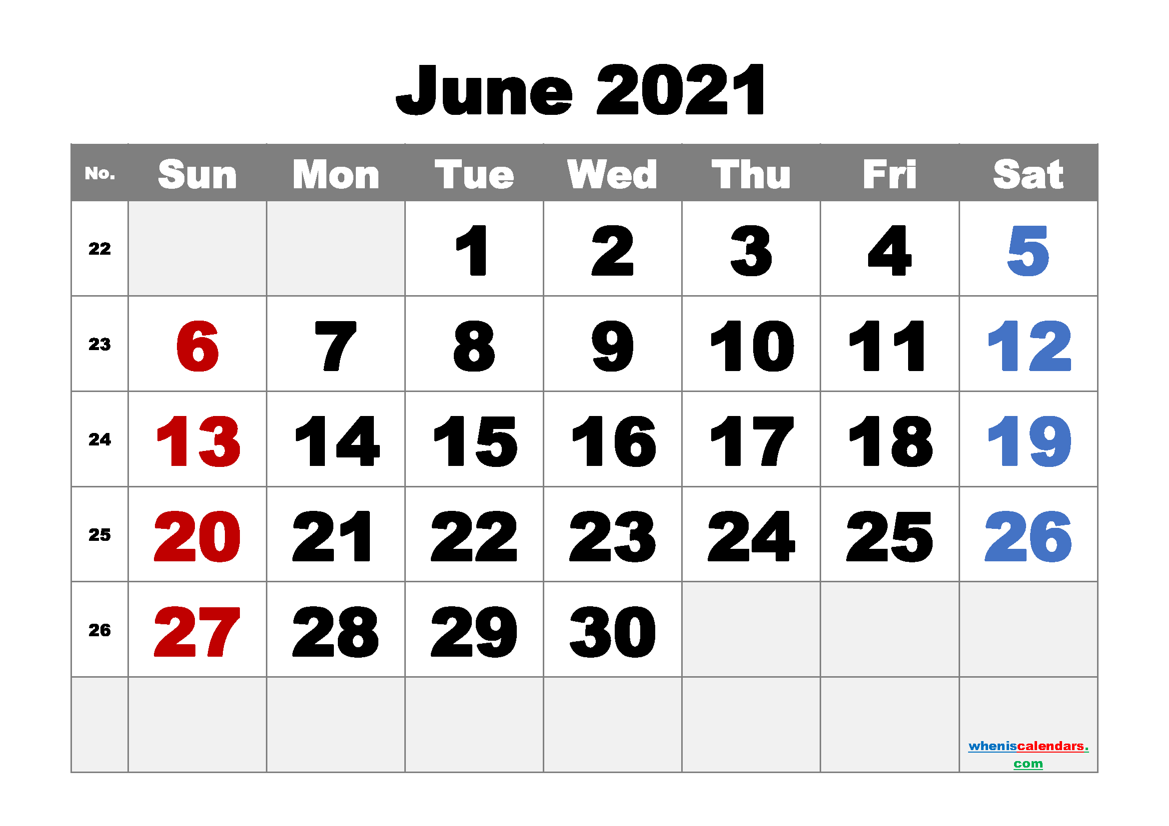 Printable June 2021 Calendar Free | Template M21Arialblack2-June 2021 Calendar