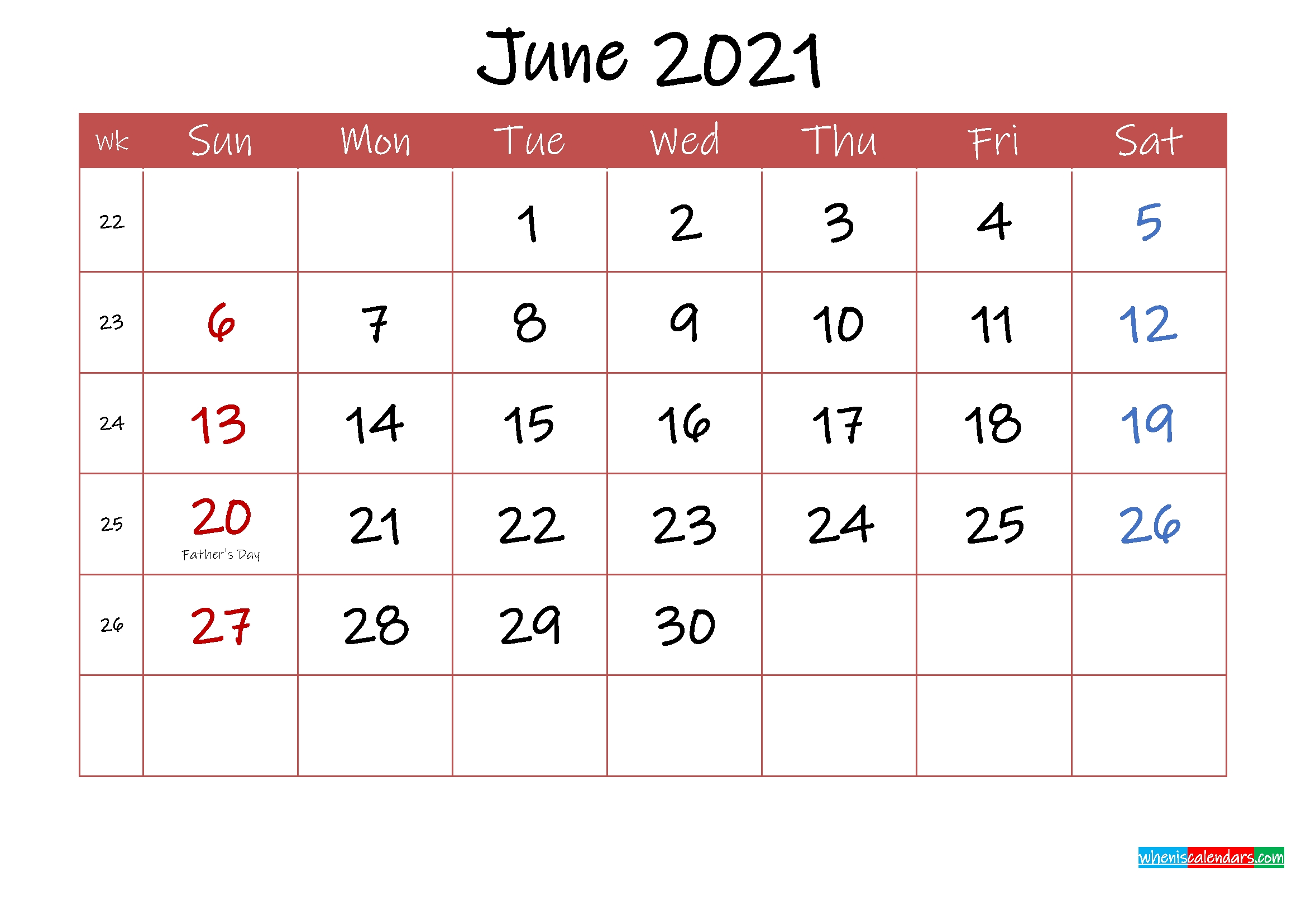 Printable June 2021 Calendar With Holidays - Template Ink21M30-June 2021 Calendar Printable