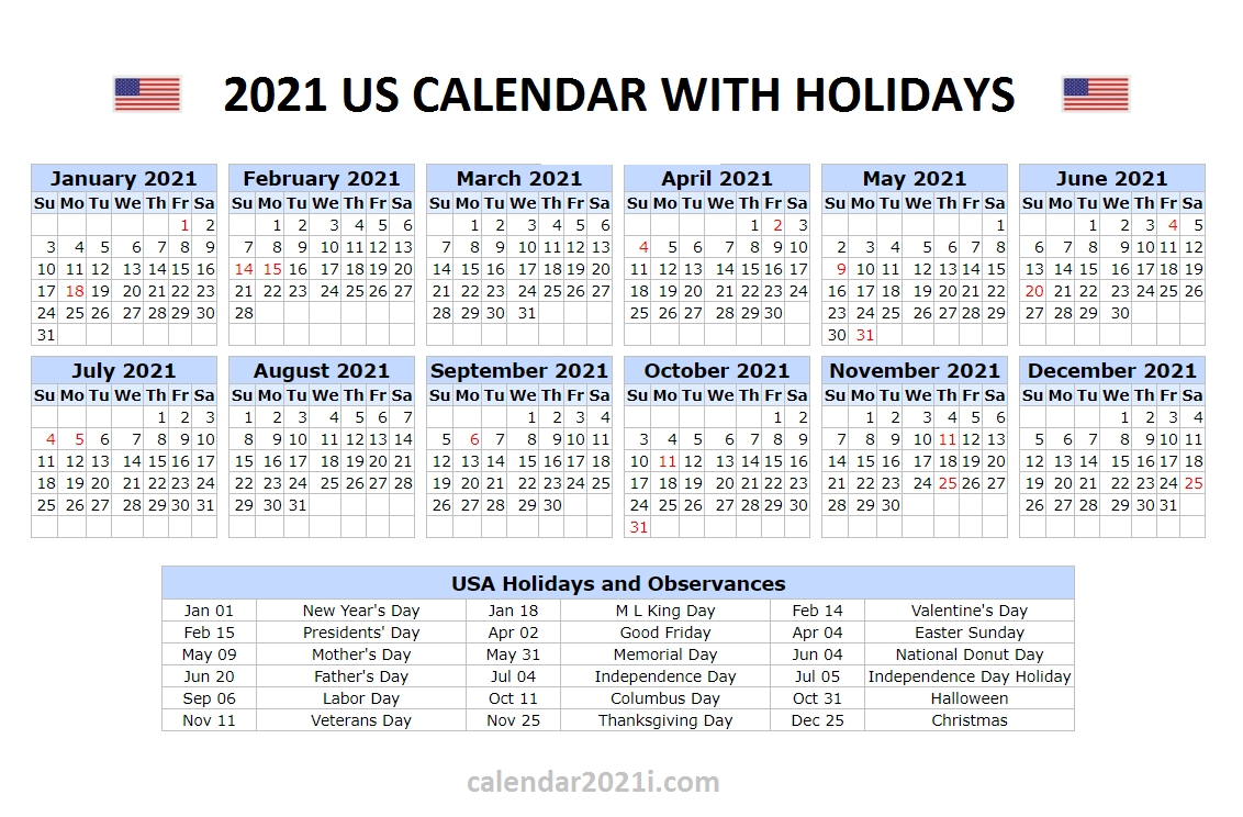 Printable List Of Holidays 2021 - Example Calendar Printable-Calandar 2021 Vacation