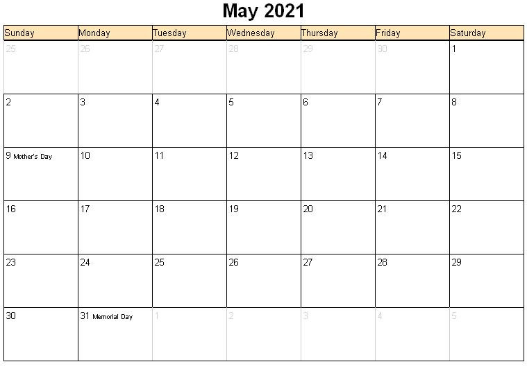 Printable May 2021 Calendar Template - Pdf, Word, Excel-May 2021 Calendar Printable Bill