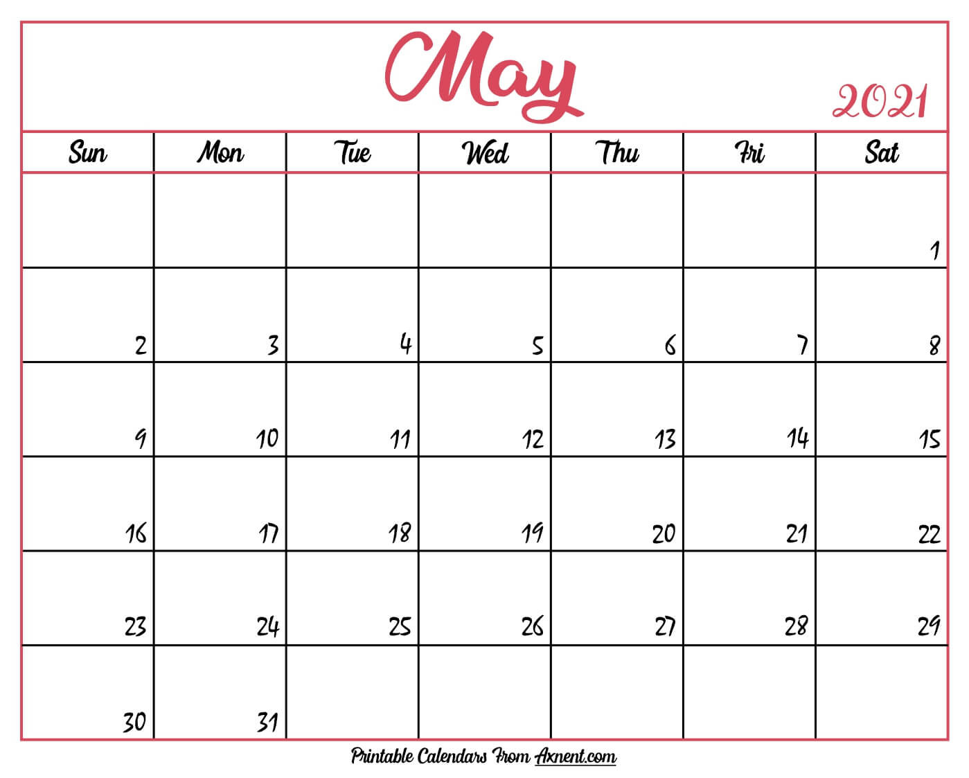 Printable May 2021 Calendar Template - Print Now-2021 Calendar Fillable