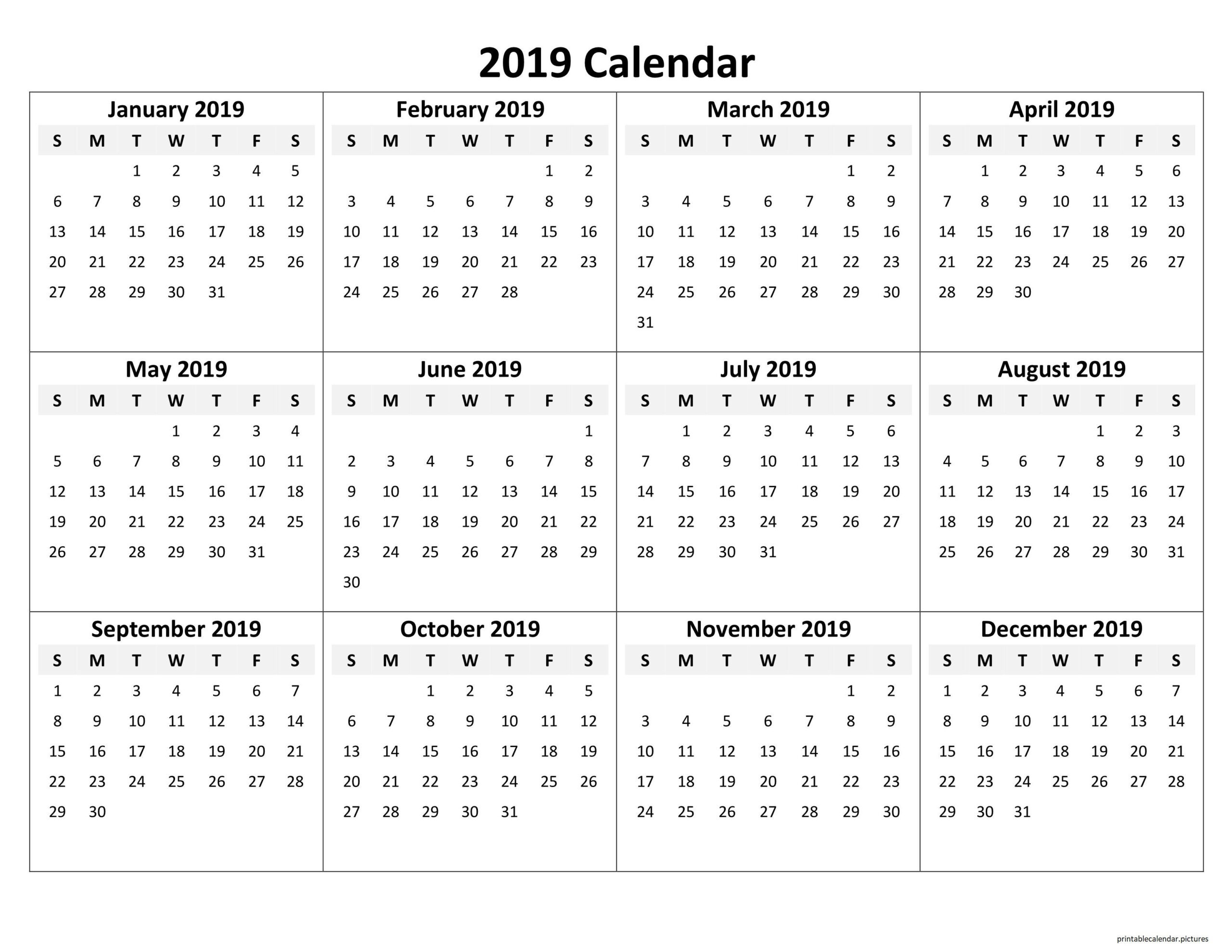 Printable Yearly Calendar 2019 | Printable Calendar Pdf-12 Month 2021 Calendar Template For Word