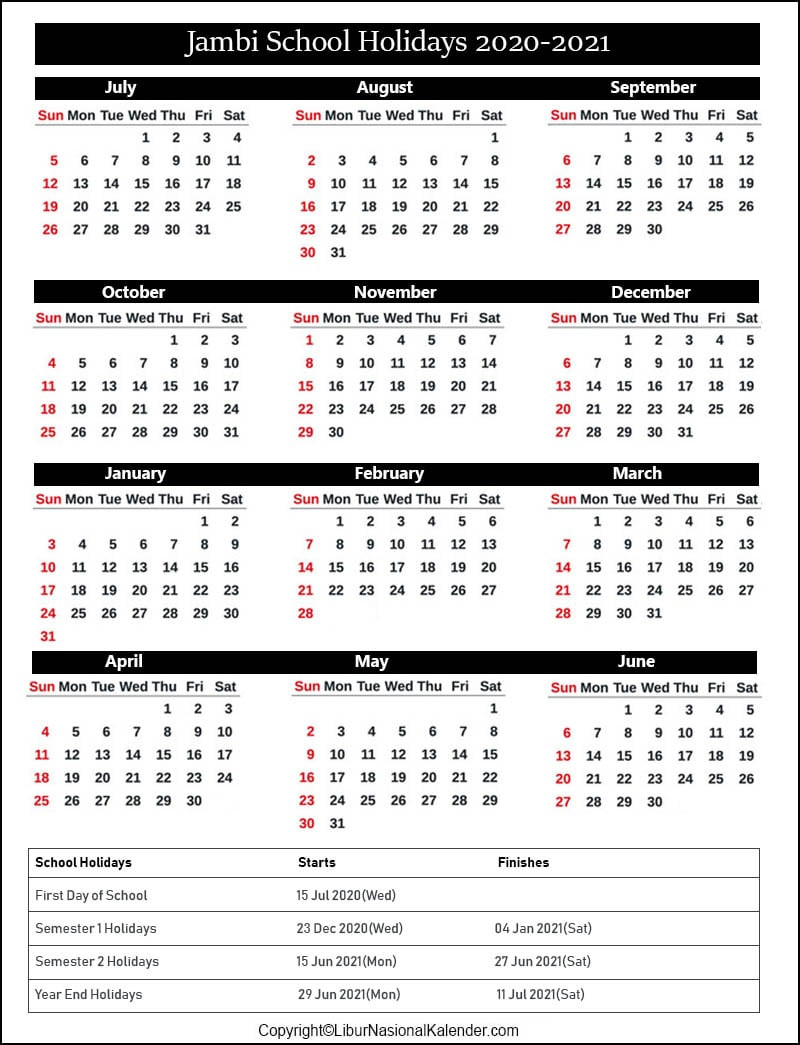 School Holidays Jambi 2020-2021 [Academic Calendar Jambi-Printable 2021 2021 School Calendar