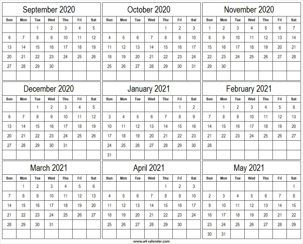 September 2020 To May 2021 Calendar A4 Size - Pinterest-May 2021 Excel Vacation