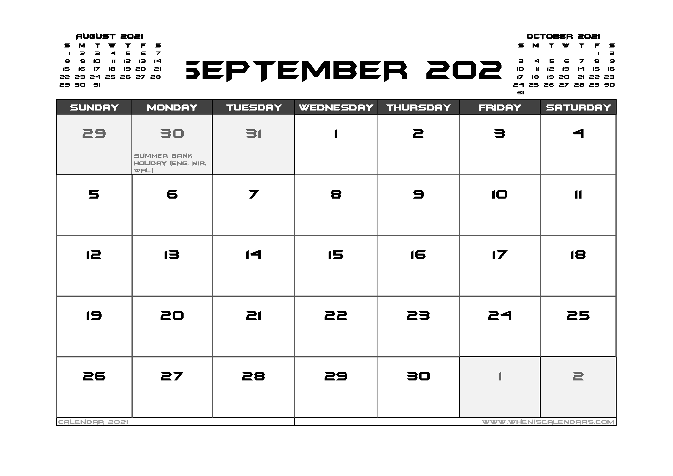 September 2021 Calendar Uk Printable 12 Templates - Free-September 2021 Calendar Printable Template