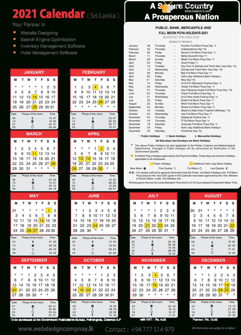 Sri Lanka Calendar 2021 With Poya Days And Holidays-2021 Holidays Mercantile Sl