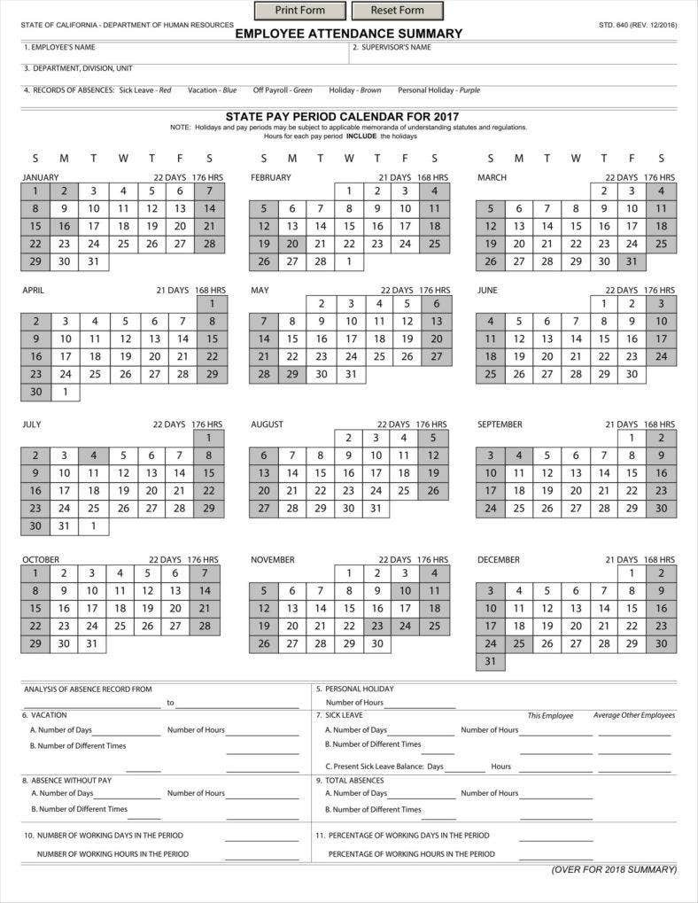 Template Absence Calender | Calendar Template 2021-2021 Employee Attendance Calendar Free