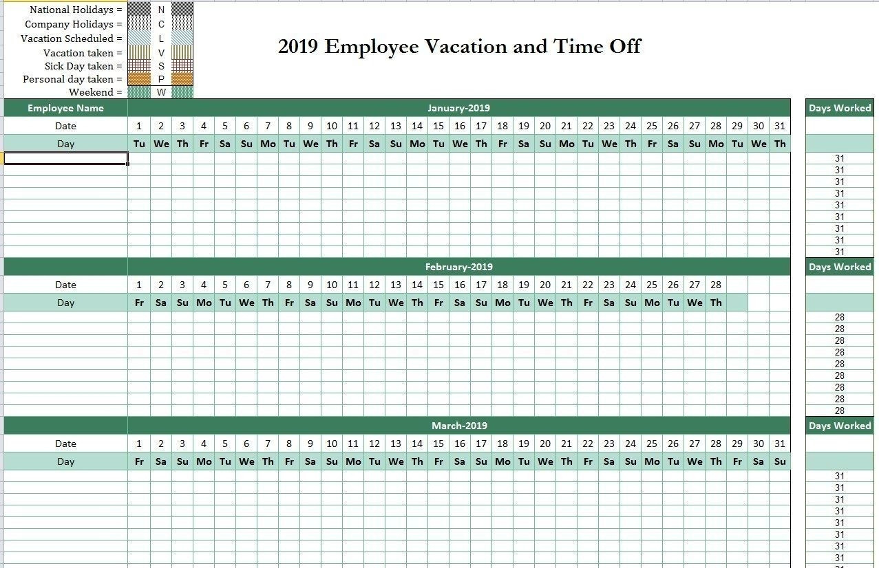 Time Off Calendar Template | Calendar Template 2021-2021 Employee Vacation Calendar Excel Template