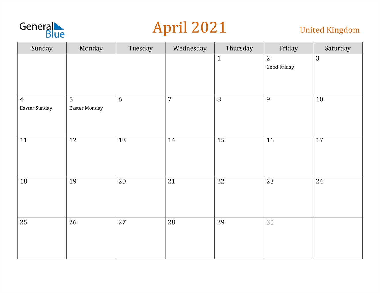 United Kingdom April 2021 Calendar With Holidays-April 2021 Food Calenders